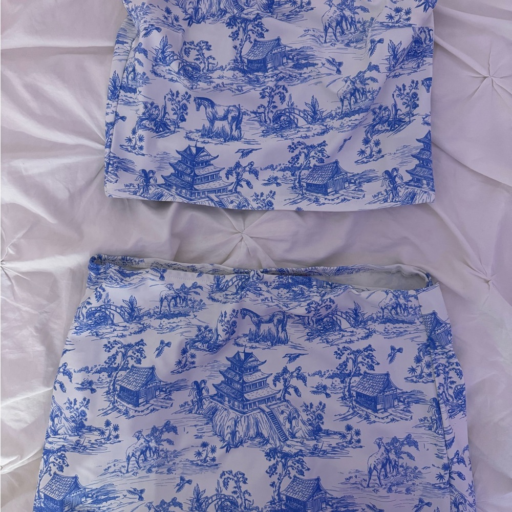 Edikted Blue and White Two-Piece Dress